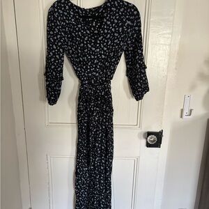 Madewell- Floral Black, Blue and White wide leg Jumpsuit